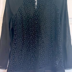 Karen Millen blouse.  Gorgeous! Black. Sheer with lacey front. Long sleeves.
